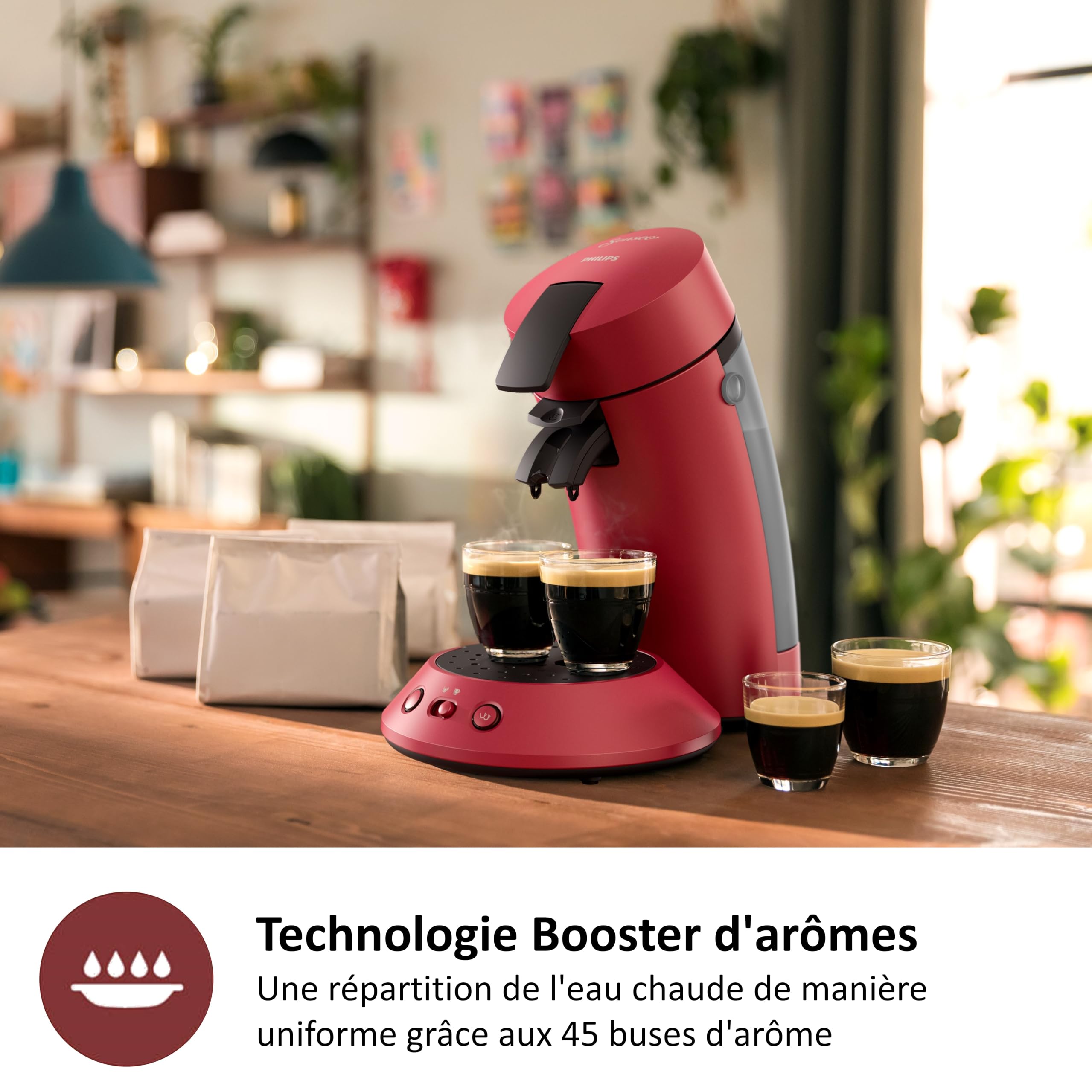Senseo Original Plus CSA210/91 - Machine à Café à Dosettes 1-2 Tasses, Rouge